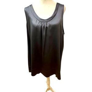 Vintage Eileen Fisher Sleeveless tunic in a silver silk charmeuse. XL. GUC